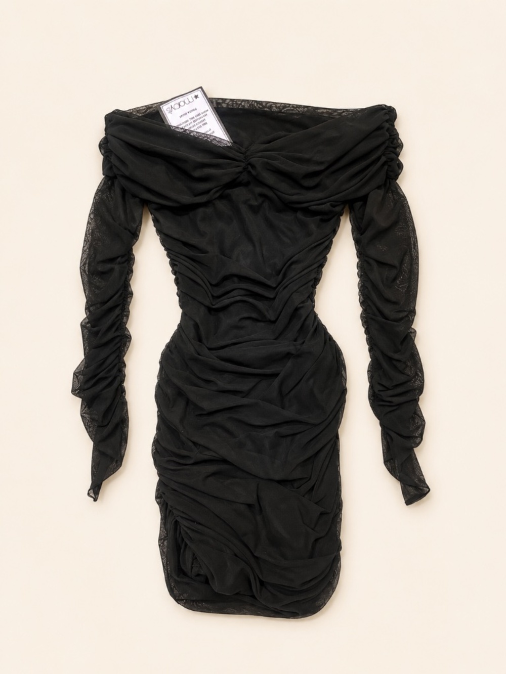 B. Darlin Black Ruched Mesh Off Shoulder Mini Dress XS NWT